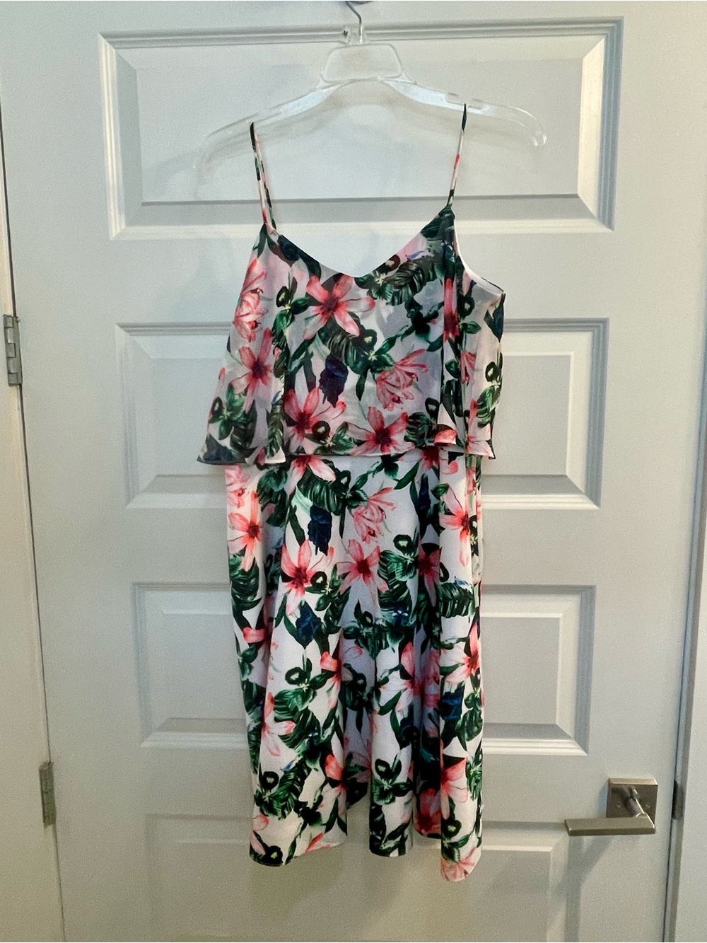Vince Camuto Floral Spaghetti Strap Midi Dress in Pink & Green